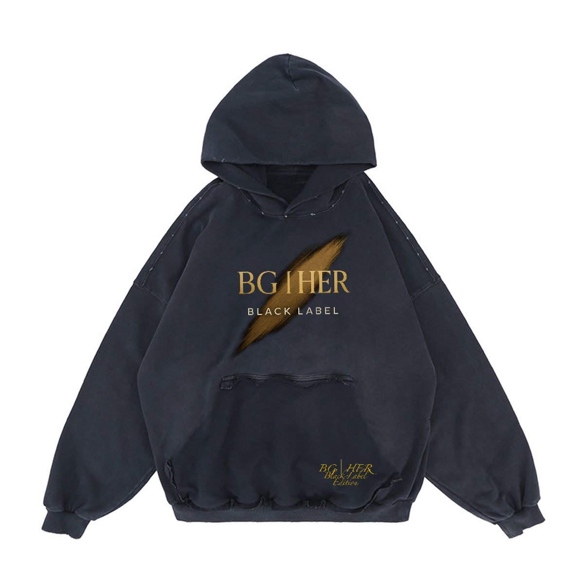 BG | HER™ Black Label — Reverse Distressed Heavy Hoodie