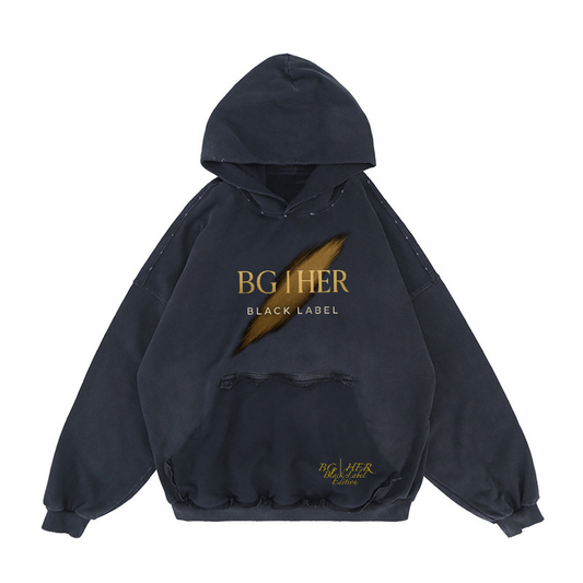 BG | HER™ Black Label — Reverse Distressed Heavy Hoodie